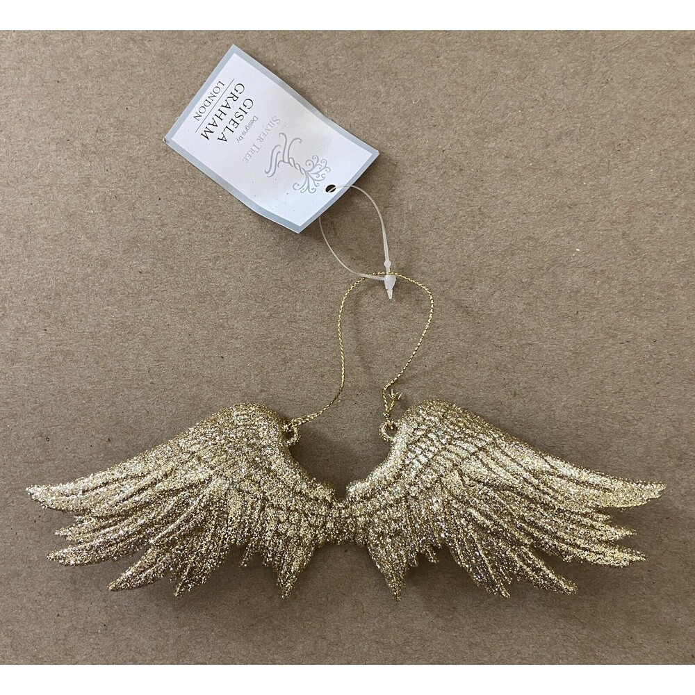 Gisela Graham Resin Gold Glittered Angel Wings Christmas Ornament NWT